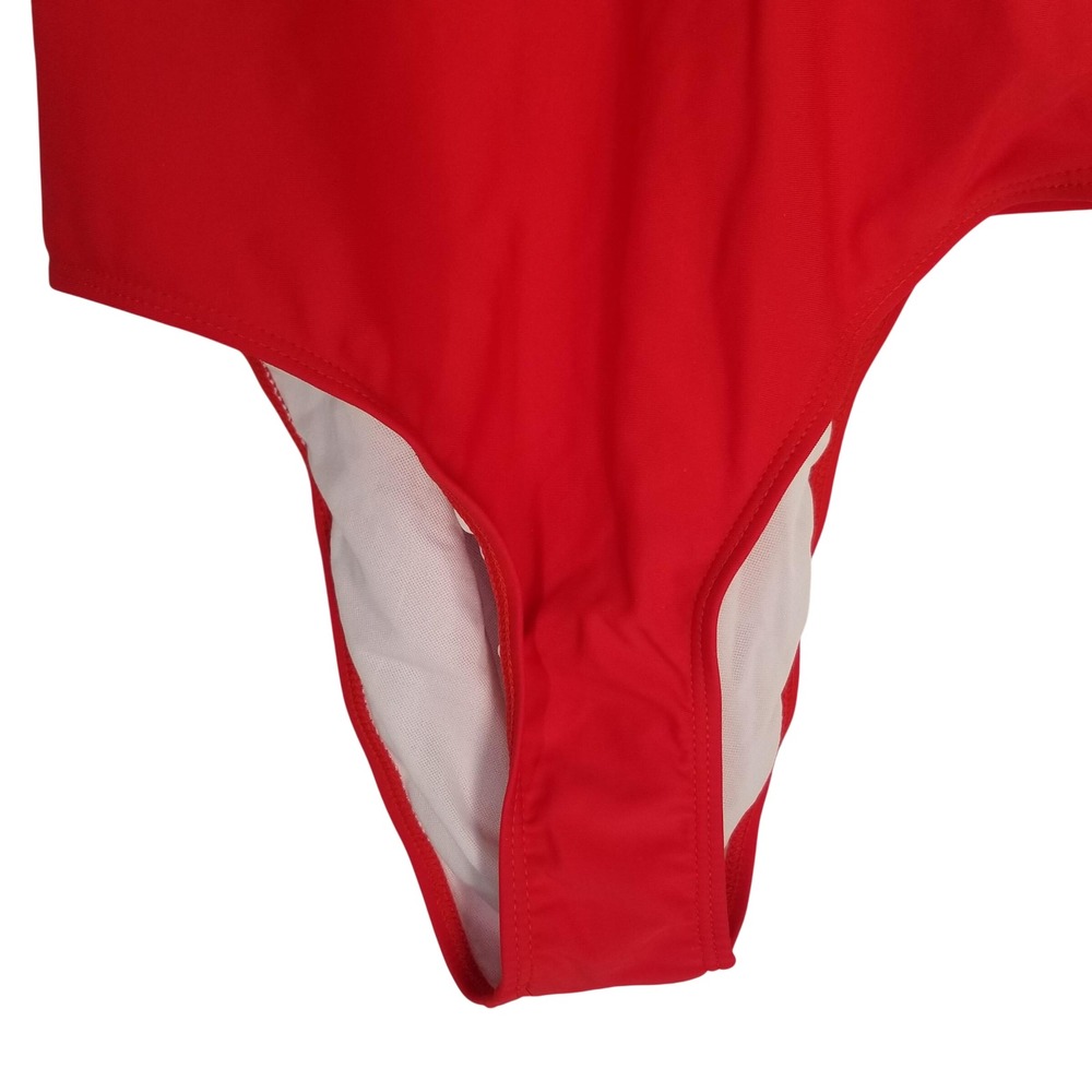 Retro Stage Red Halter One Piece Swimsuit Deep V Neck Pin Up XL NEW - Picture 9 of 10
